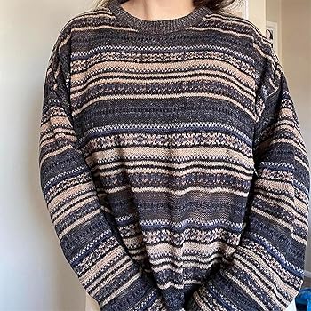 Women Y2k Striped Sweater Long Sleeves Vintage Oversized